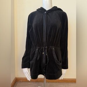 Soma Black Velour Hooded Zip Jacket – Cinched Waist